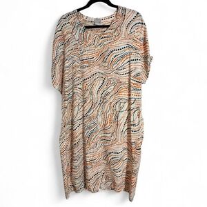 Chico's polka dot V Neck cap sleeve wedge shift dress in orange, black & white